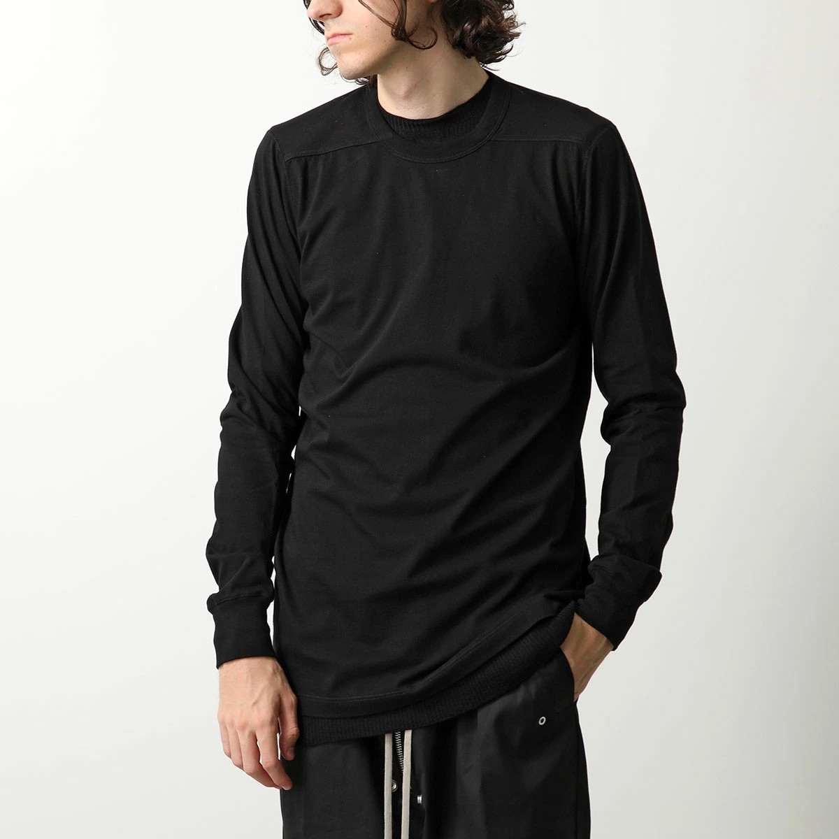 Rick Owens リックオウエンス カットソー RU02D6266 JA メンズ コットン クルーネック ロンT 長袖Tシャツ センターシーム トップス 長袖 09/BLACK