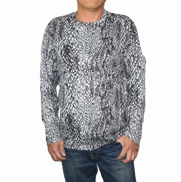 長袖Tシャツ パイソン柄 黒白 19 蛇柄 メンズ セレクション 4466-9830 春物 秋物 ブラック ロンT