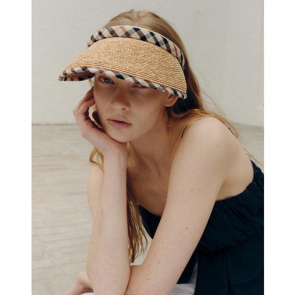 [26SS] [ホットサマー][Helena] ヘレナ ナチュラル ブラウン チェックライン ラフィア サンキャップ DCHE6E130W3