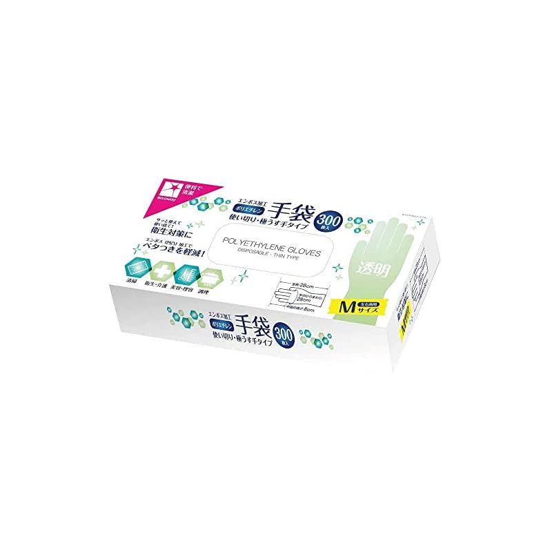 ポリエチレン 手袋 使い捨て 計1,500枚入り (300枚入り5個) エンボス Mサイズ