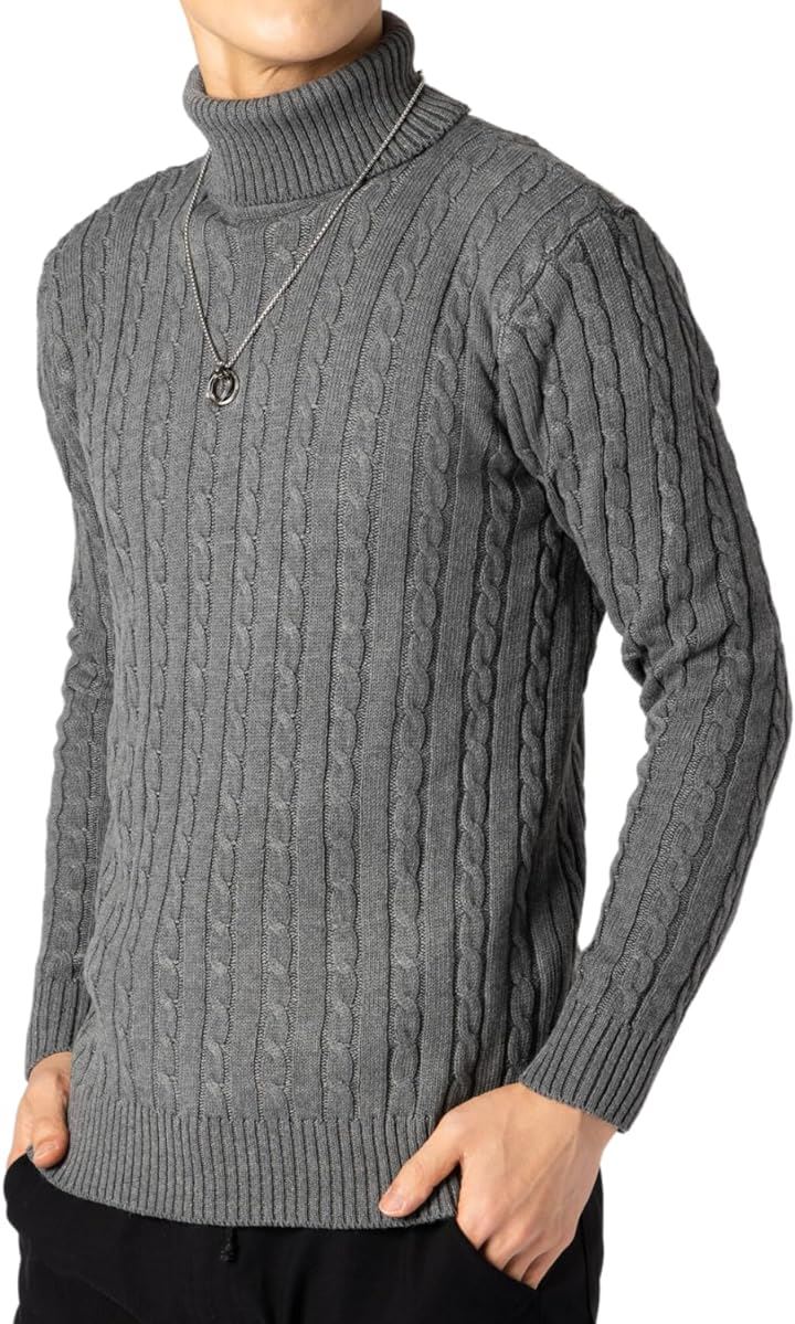 チクチクしない ニット セーター メンズ タートルネック タートルニット カジュアル 長袖 ロング 秋 冬 メンズ冬服おしゃれ メンズセーター(ダークグレー, XL (日本サイズL))