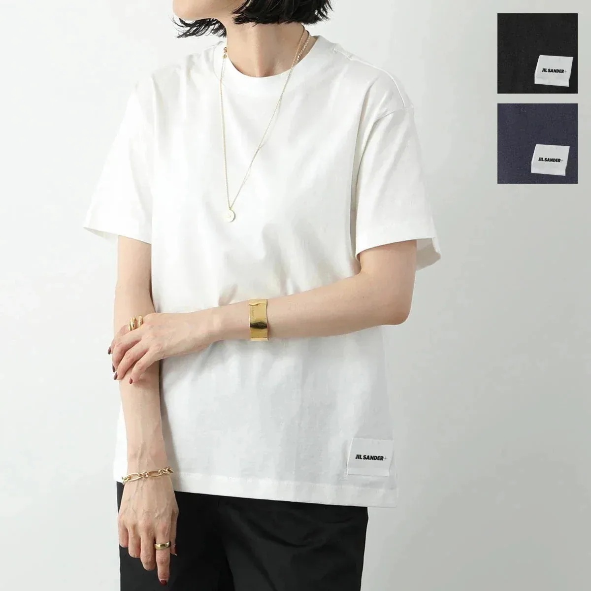 JIL SANDER+ ジルサンダー プラス Tシャツ J40GC0001 J45048 レディース 【1枚単品】 半袖 クルーネック オーバーサイズ ロゴラベ
