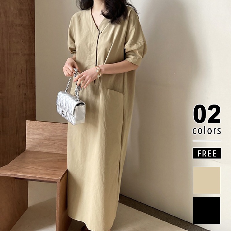 【OUTLET！クーポンで2,408円】 ワンピース 半袖 レディース ロング 涼しい ロングワンピース スリット きれいめ カジュアル 麻風 丈 ロング丈 Vネック vネックワンピース ナチュラル