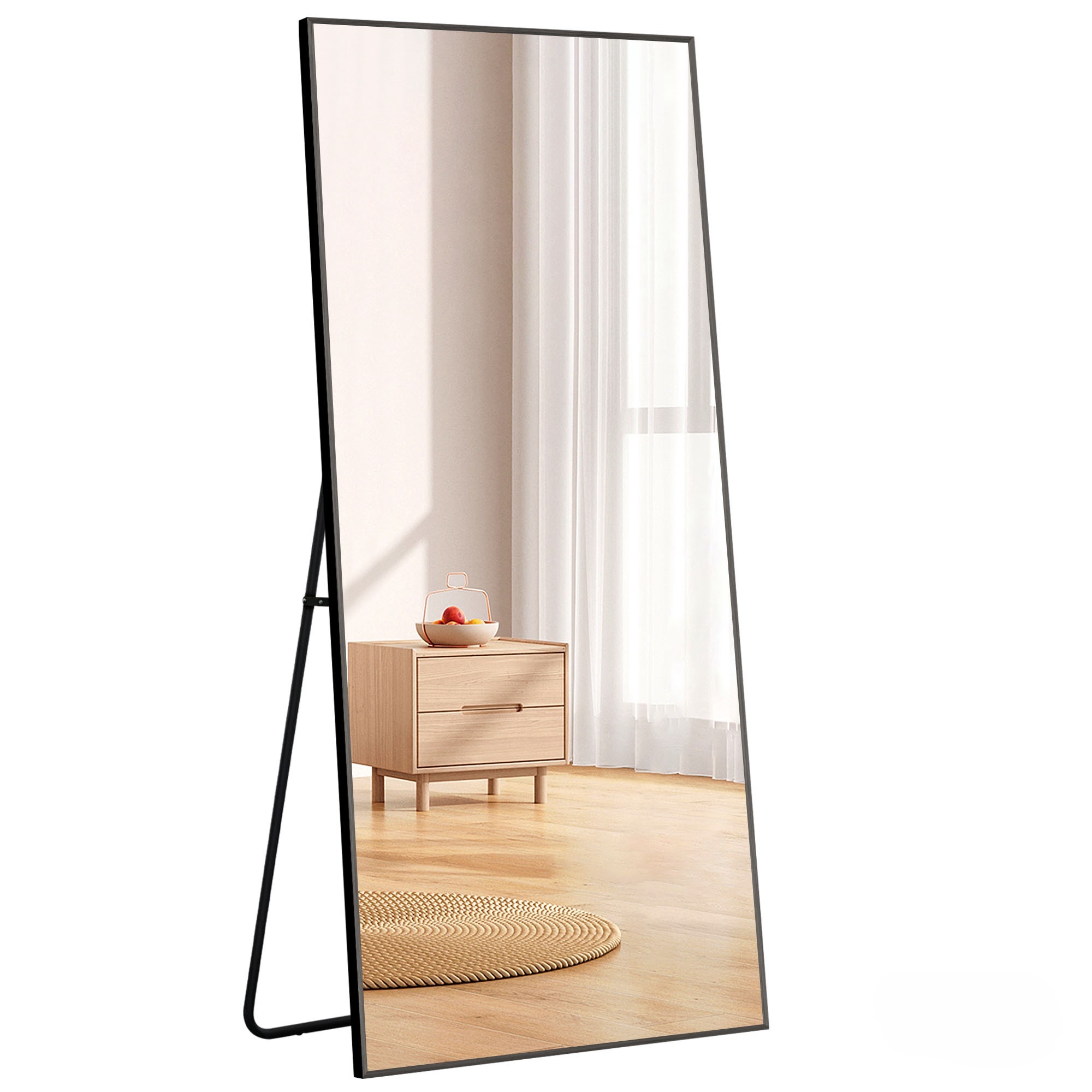 【大好評！最安値挑戦!】全身鏡 姿見鏡 スタンドミラー アルミ 直角 壁掛けミラー 立てかけ 姿見 鏡 ミラー おしゃれ 大型 飛散防止 160*60CM ブラックGG1450 Black Glass