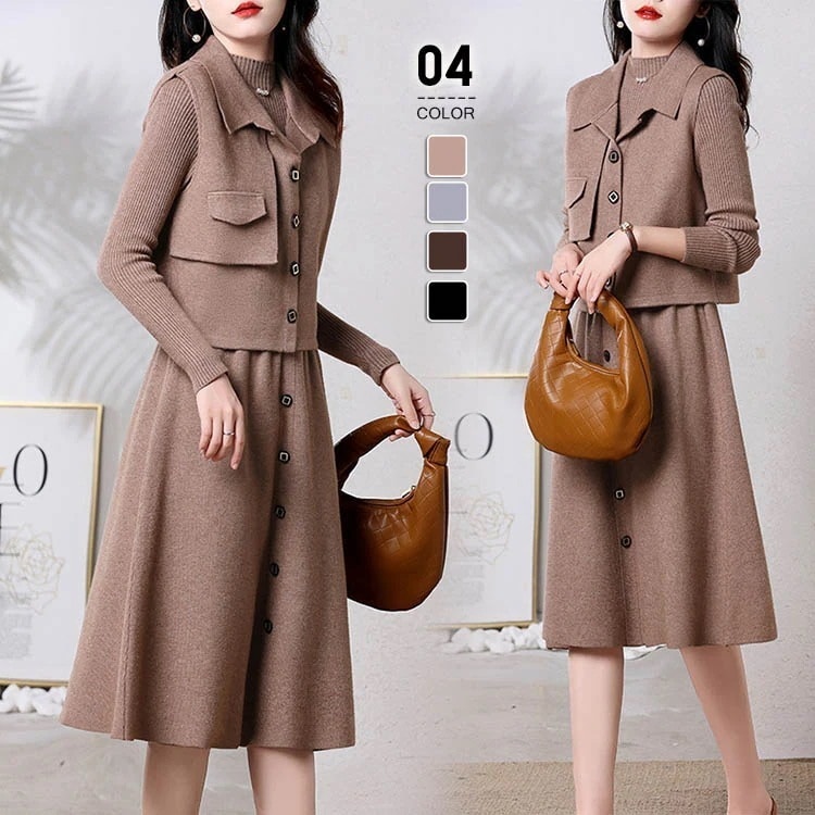 【2025新作】セットアップ ワンピース 秋冬 長袖 オフィスカジュアル きれいめ 30代 40代 50代 ミセス レディース 大きいサイズ 女性 服装 パーティードレス 結婚式 お呼ばれ 可愛い