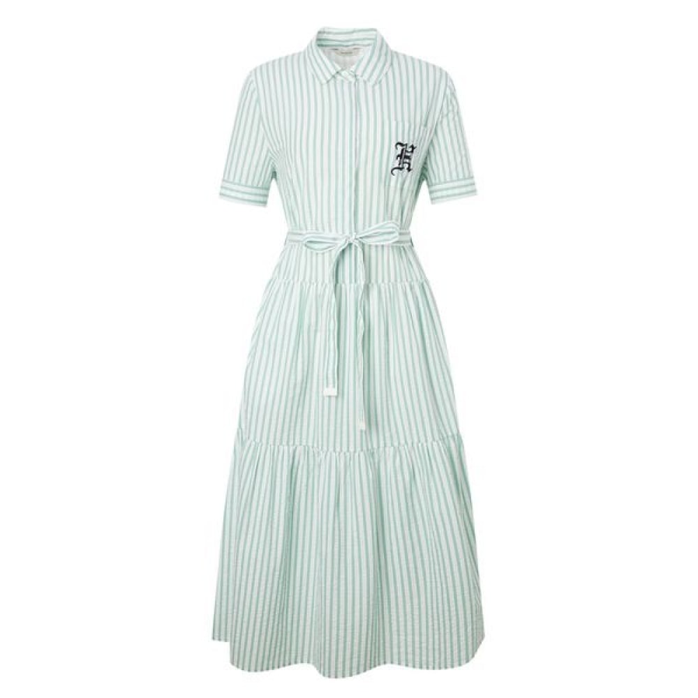 [ヘッジズレディース] 25SS コットンシーサッカーエンブロイダリーポイントティアードショートスリーブドレスミント HSDR5B402T2