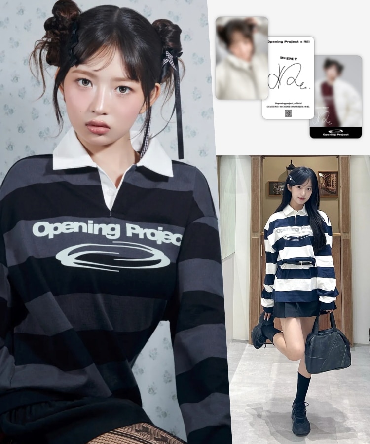 IVE REI フォトカード贈呈 Identity Stripe Collar T Shirt ユニセックス