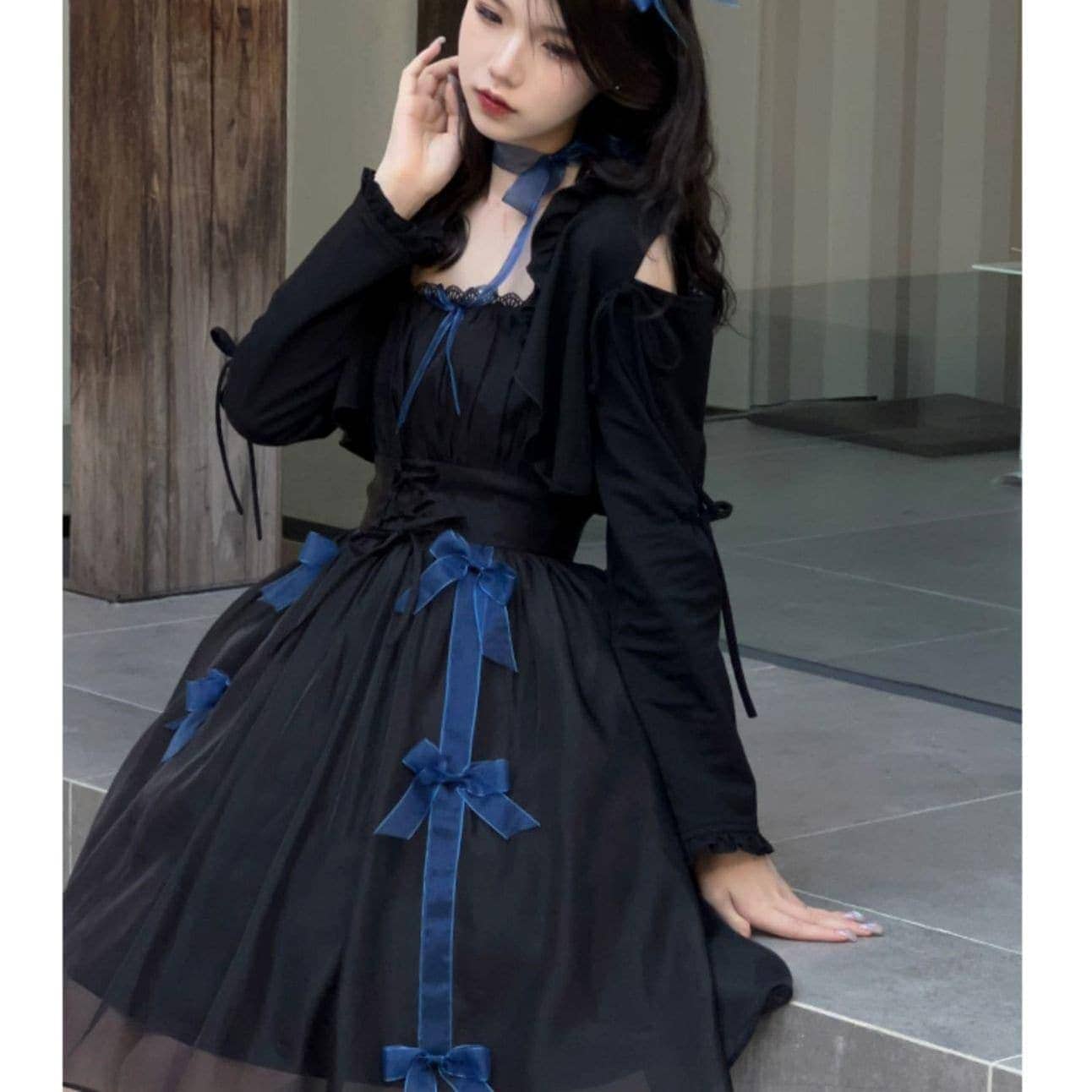 ワンピース新型リボンロリータキャミソール中ロングスカートプリンセススカート日常黒帯腰ワンピースハロウィンクリスマスパーティー仮装30%までに制限