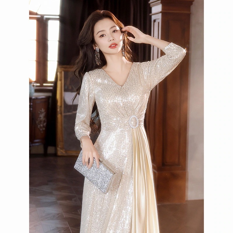 ワンピースドレスドレスドレス2025ハイエンドバンケット気質ホストシャイニングドレス