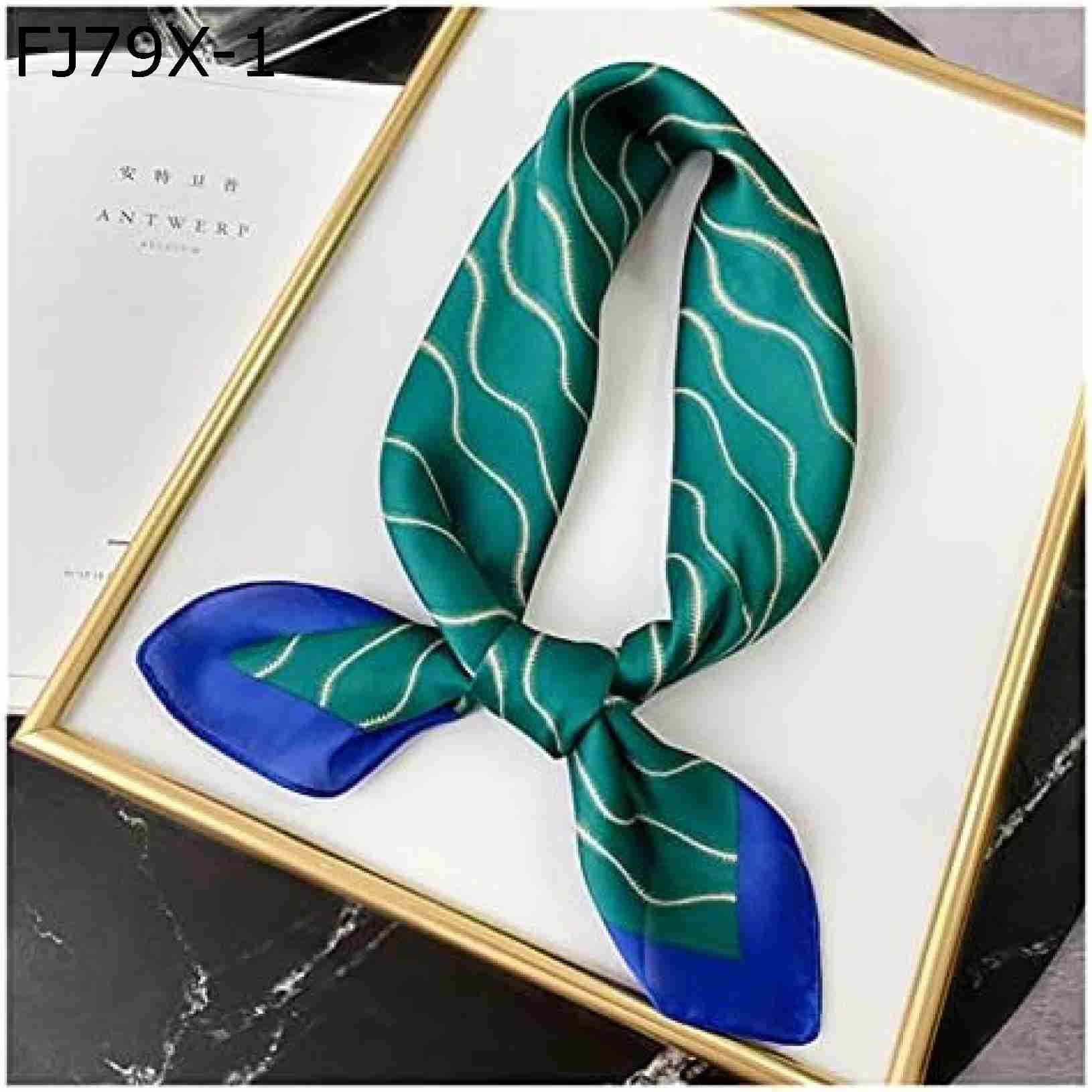 【20%OFFクーポン～】絹のスカーフ 新しいファッションスクエアスカーフ春ショールレディーウェーブプリント女性の髪のスカーフネッカーチ (Color : FJ79X-1 Size : 70x70c