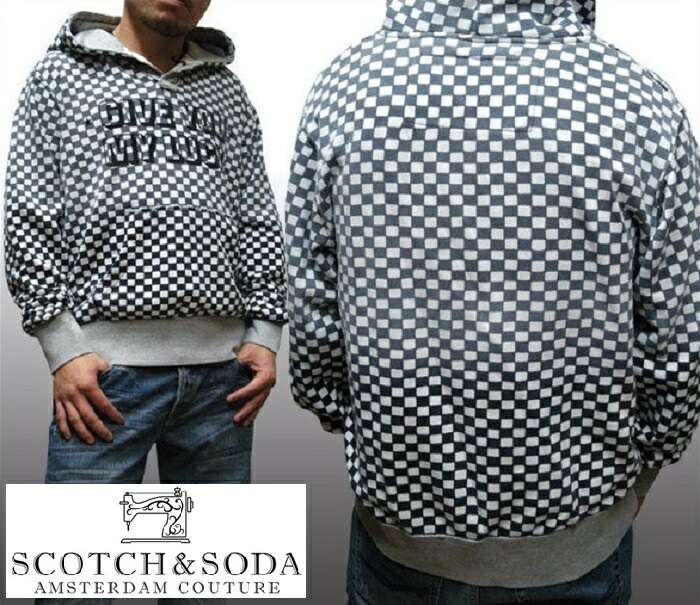 スコッチ&ソーダ スコッチアンドソーダ scotch&soda メンズ 長袖 パーカー ハーフボタン プルオーバー GIVE YOU MY LUCK ギンガムチェック グラデーション ブラック フーデ