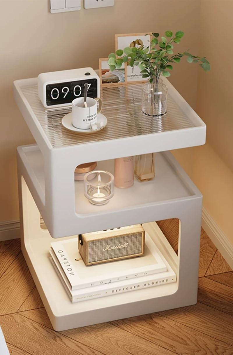 [SAQIANRE］ ナイトテーブル ベッド横 ベッドサイドテーブル おしゃれ 多機能 収納ラック 四角 ベッドサイド S字ラック キャビネット 北欧風 サイドチェスト ソファーサイド ベッド周り収納