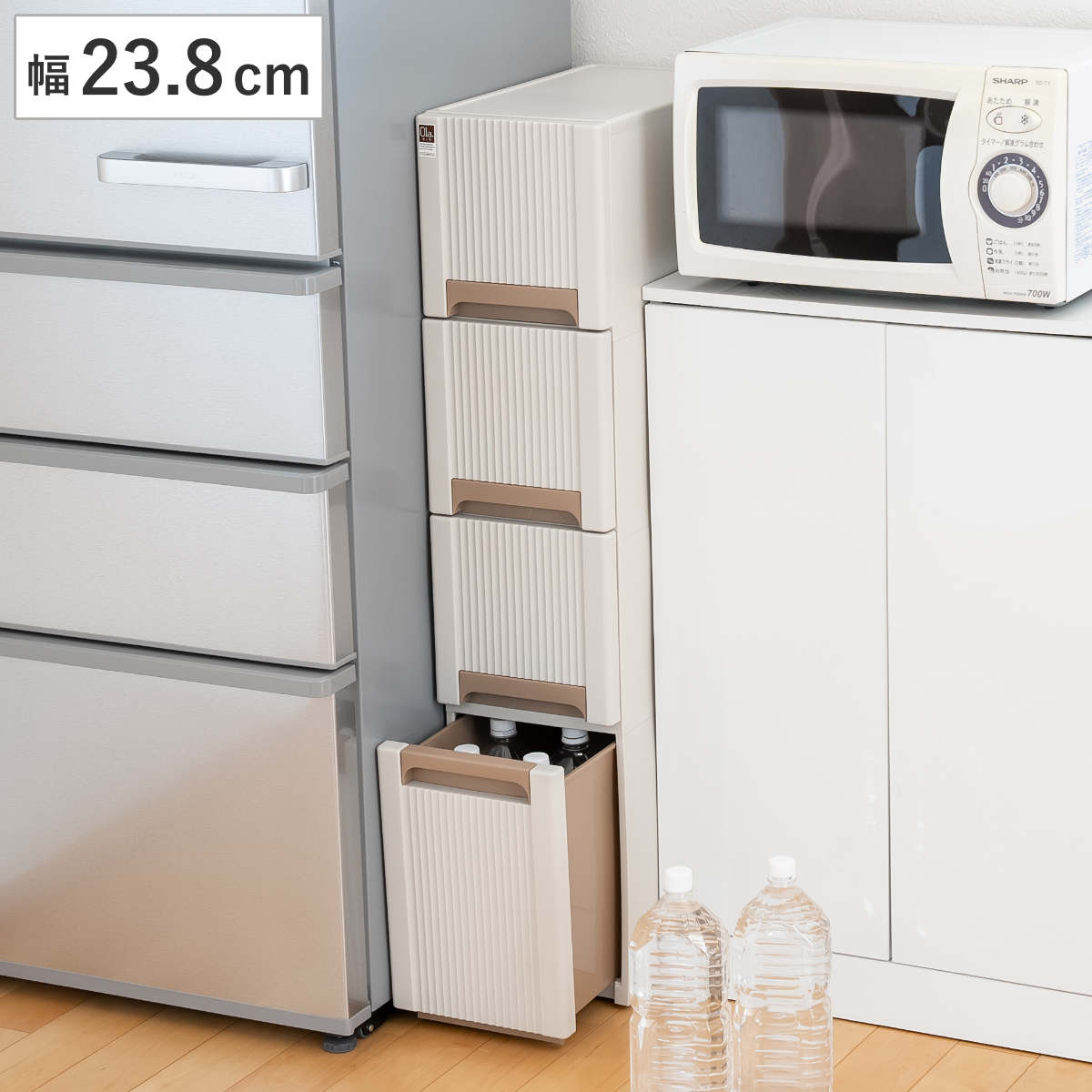 キッチンストッカー オーラ スリム 幅23.8cm 4段 コロ付き 日本製 プラスチック 収納ストッカー 収納ケース すき間収納 隙間収納 隙間 すき間 整理 片付け キッチン リビング