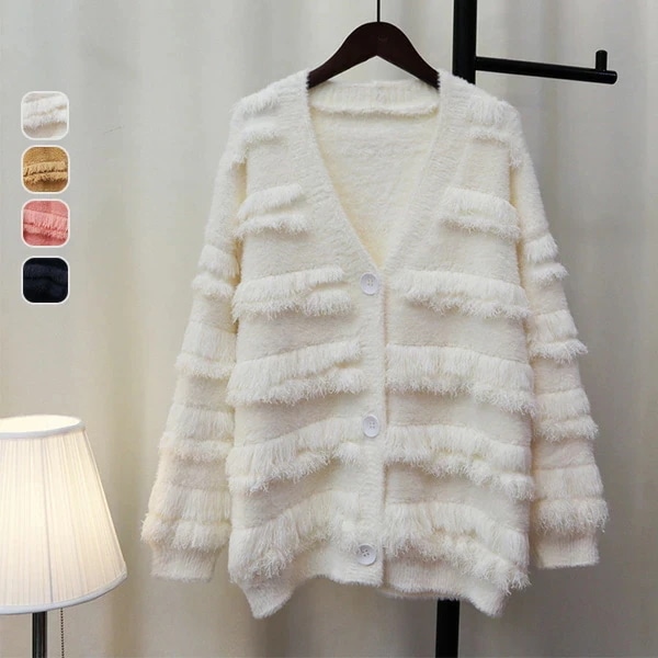 ニットカーディガン ファーカーディガン レディース 無地 ファーニット ファー ニットウェア トップス 長袖 vネック ゆったり 体型カバー カットソー モコモコ ふわふわ 定番 秋 おしゃれ 上品