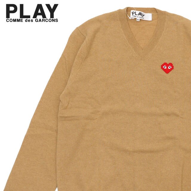 【数量限定特別価格】 プレイ コムデギャルソン PLAY COMME des GARCONS x Invader V Neck Sweater ニット セーター CAMEL 231000398066