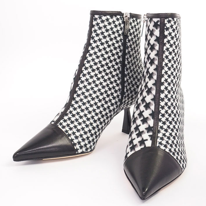 【未使用品・新古品】ジミーチュウ KIX/Z 千鳥格子モチーフ スター柄 ショートブーツ レディース ブーツ ブラック サイズ8【中古】