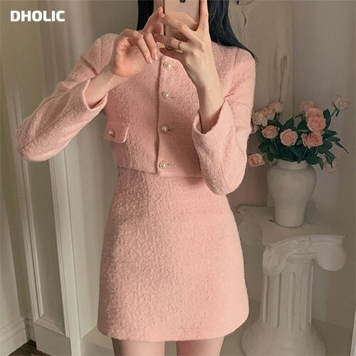 ウール混ショートツイードジャケット&ミニ台形スカートSET