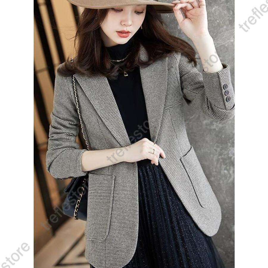 テーラードジャケット レディース 40代 長袖 スーツジャケット チェック柄 ブレザーコート 春コート 卒業式 韓国風 通勤OL オフィス