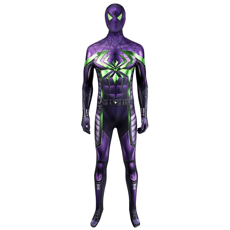 マーベル スパイダーマン Cos マイルズ パープル シャドウ ダイナスティ バトルスーツ タイト プリント ジャンプスーツ J23029ga