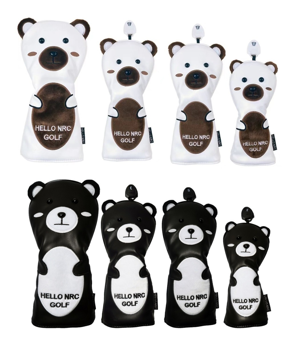 ゴルフ ヘッドカバー ドライバー440cc 460cc 用 カバー ウッド カバー ユーティリティ UT カバー 4点セット 防水仕様 黒熊