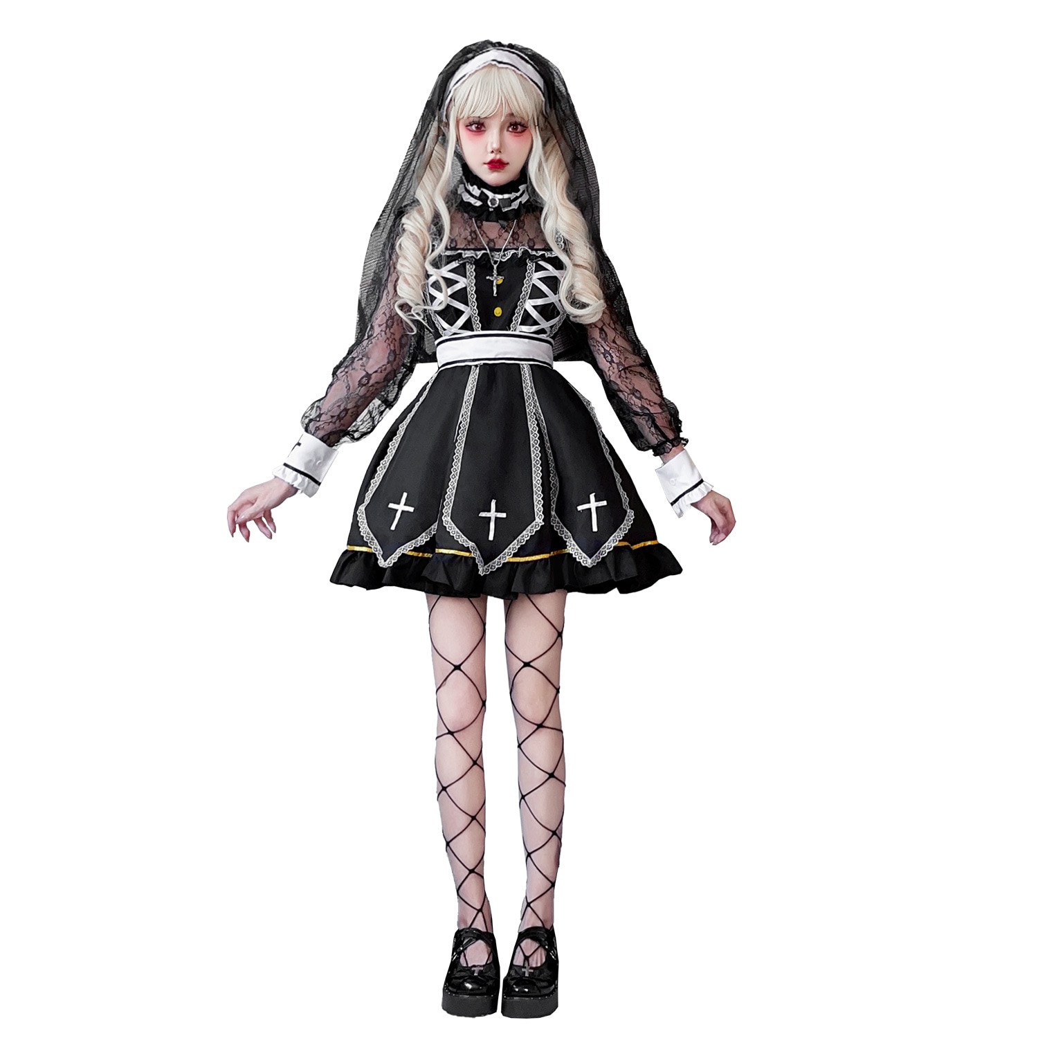 ハロウィン 仮装 十字架 シスター 衣装 バンパイア ゴシック ゴースト ワンピース カーニバル 発表会 衣装