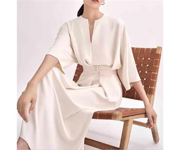 レディース ワンピース ロング 5分袖 7分袖 Vネック スリットネック ウエストマーク 異国風 大人可愛い きれいめ シンプル 上品 おしゃれ ルーズ 個性的 クール エレガント モダン