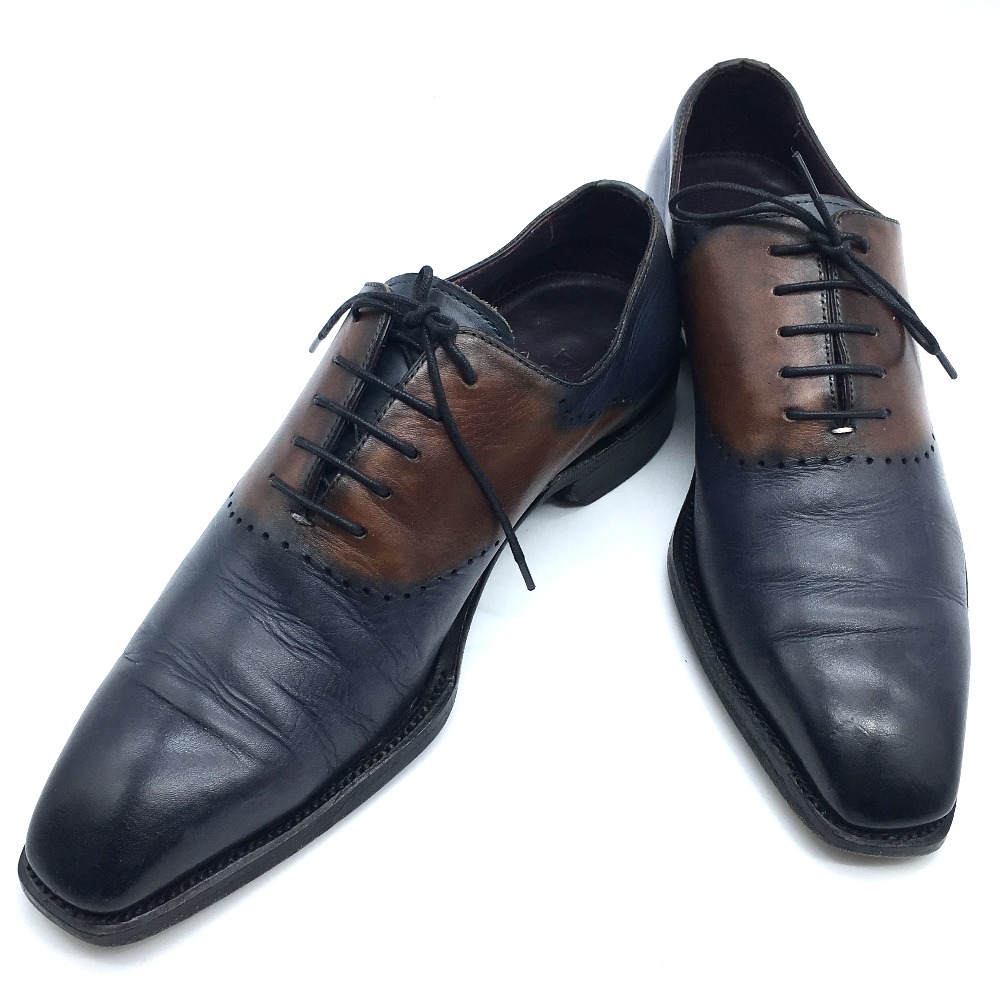 Berluti ベルルッティ ドレスシューズ ツートーン パティーヌ パンチングデザイン 紳士靴 ドレスシューズ 革靴 レザー ブラウンネイビー系