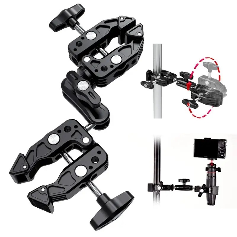 ダブルメタルスーパークランプ傘モニター,手動マジックアームクリップ,360 デュアルヘッド,LEDライト,新品