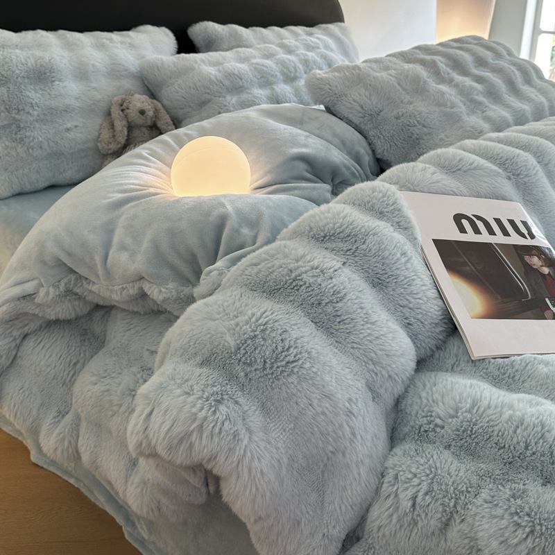 冬のウサギヘアミルクベルベットキルトカバーシングルピース150x200x230シンプルキルトカバー2メートル4ピースセット