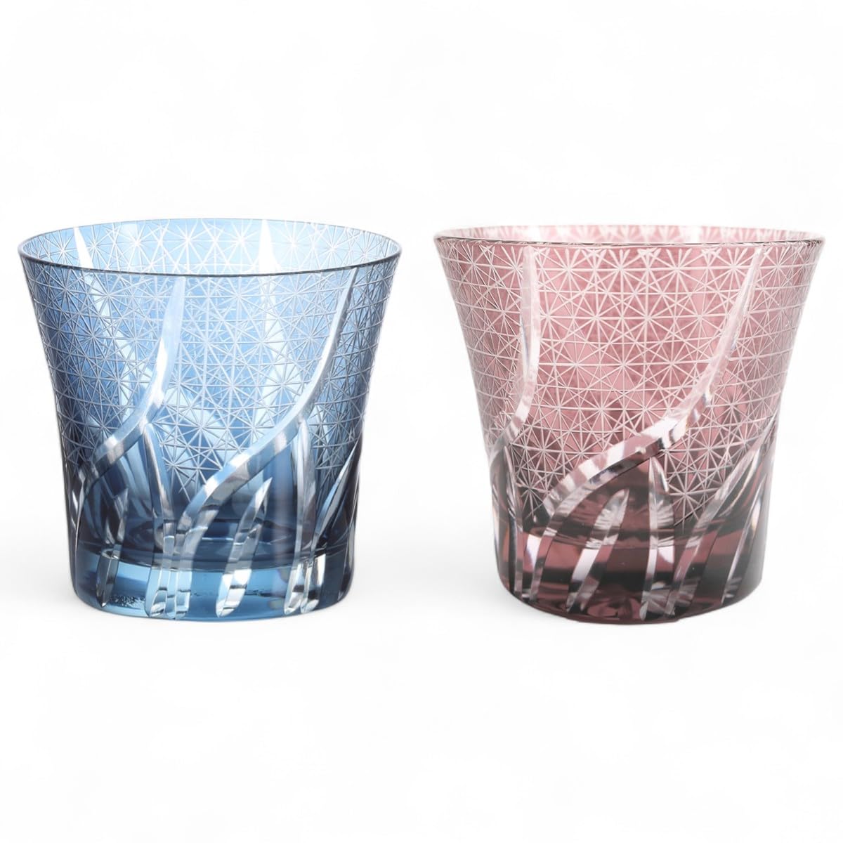 J-kitchens 水影 切子 ペア グラス カップ Φ94xH85mm 240cc 乱彫小紋 インクブルー & パープル 美匠 Current Model