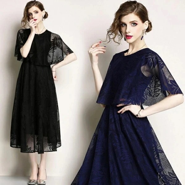 【即納】パーティードレス ミモレ丈結婚式　お呼ばれ パーティードレス アシンメトリー　ワンピース 結婚式 二次会 ゲストドレ　ワンピース 袖あり　透け感レース 大人の魅力　パーティードレス　同窓会 服