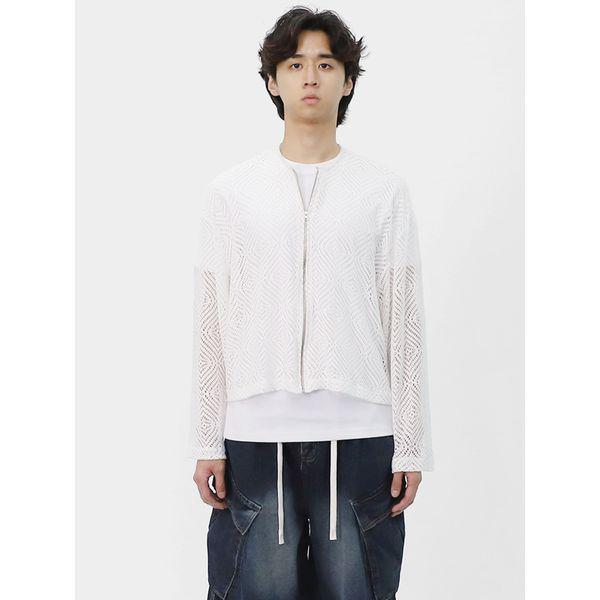 メンズ クロップ ニット ジップアップ ネット ポイント 長袖 カーディガン SIT017_P399212390