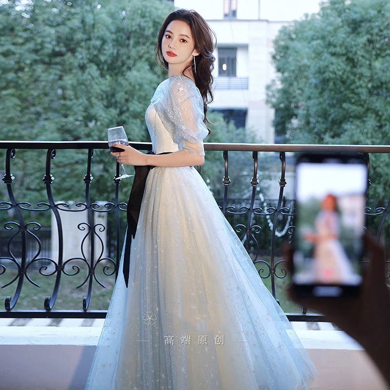 パーティードレス マーメイド裾 フリル袖 Vネック ドッキング ワンピ レディース フレア ロングワンピース フォーマル パーティー 着痩せ 同窓会 結婚式 披露宴 卒業式 演奏会 成人式 大人 ド