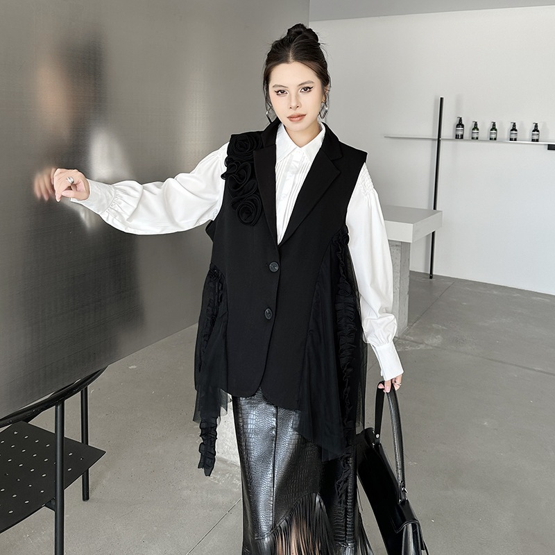 【J.Fashion】 2025秋 ロングベスト 花飾り スーツべスト おしゃれ レディース 関連商品購入可能 メガ割