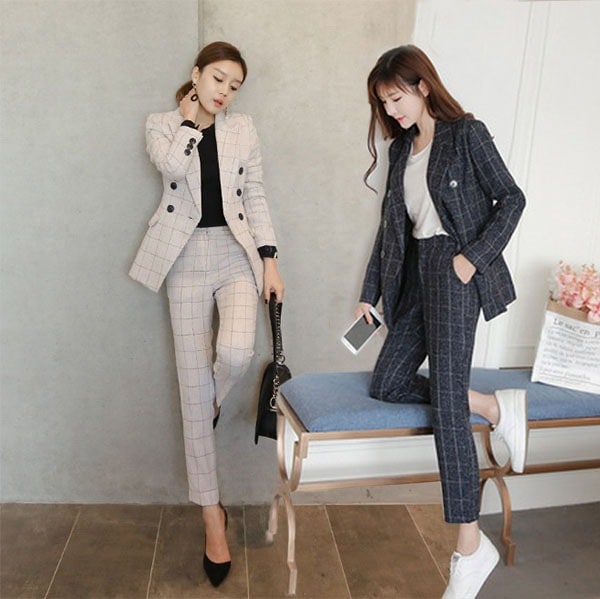 チェック柄スーツ セットアップ レディース ビジネス アンクル丈 テーラードジャケット パンツスーツ 2点セット スリム カジュアル キュート 可愛い フェミニン きれいめ 上品 エレガント お出かけ 5,608円