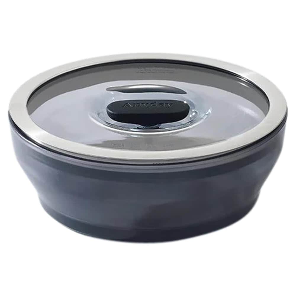 Anyday Cookware 18cm 浅型ディッシュ ブラック【レシピブック付き】エニデイ 電子レンジ皿 ガラス保存容器