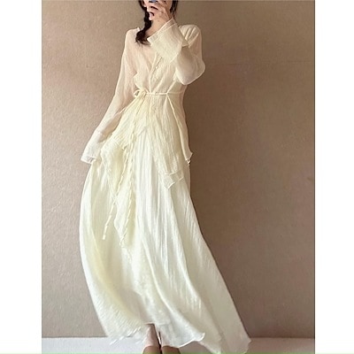 夏　上下セット　作　森　ティアード　フリルがしい　ゆったり　シャツ　不規則　飄々　半身スカート　仙女風　スーツ