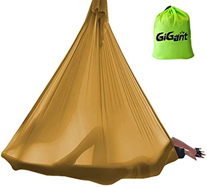 ギグアント エアリアルヨガ 5ｍx2.8ｍ ハンモック 単体 空中ヨガ 反重力 エクササイズ エアロ( シャンパンゴールド)