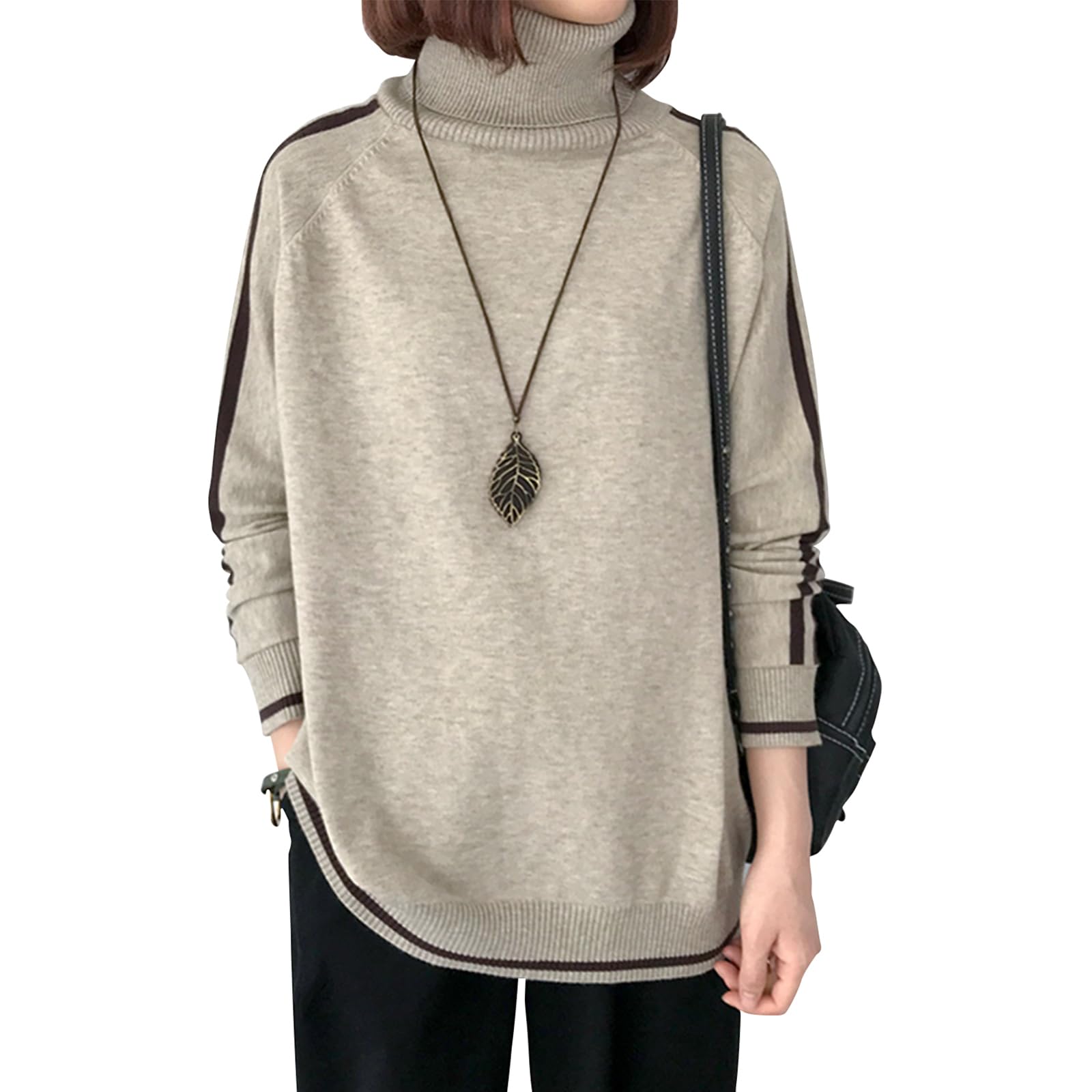 長袖 レディース セーター ニット ハイネック リブ タートルネック 暖かい トップス おしゃれ カジュアル 無地 薄い お出掛け シンプル 通勤 着痩せ 柔らかい ブラック ボーダー ファッション