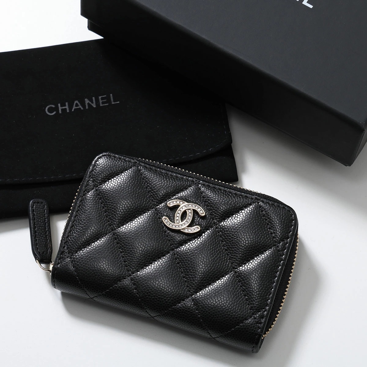 CHANEL シャネル コインケース AP4818 B21476 レディース MATELASSE マトラッセ キャビア カードケース ラインストーン ミニ財布 ココマーク 94305
