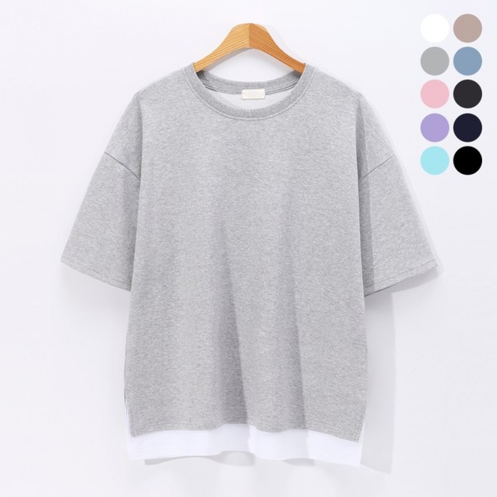 [Juans] ユニセックスオーバーフィットスプリットレイヤードショートスリーブTシャツ DMRT5406