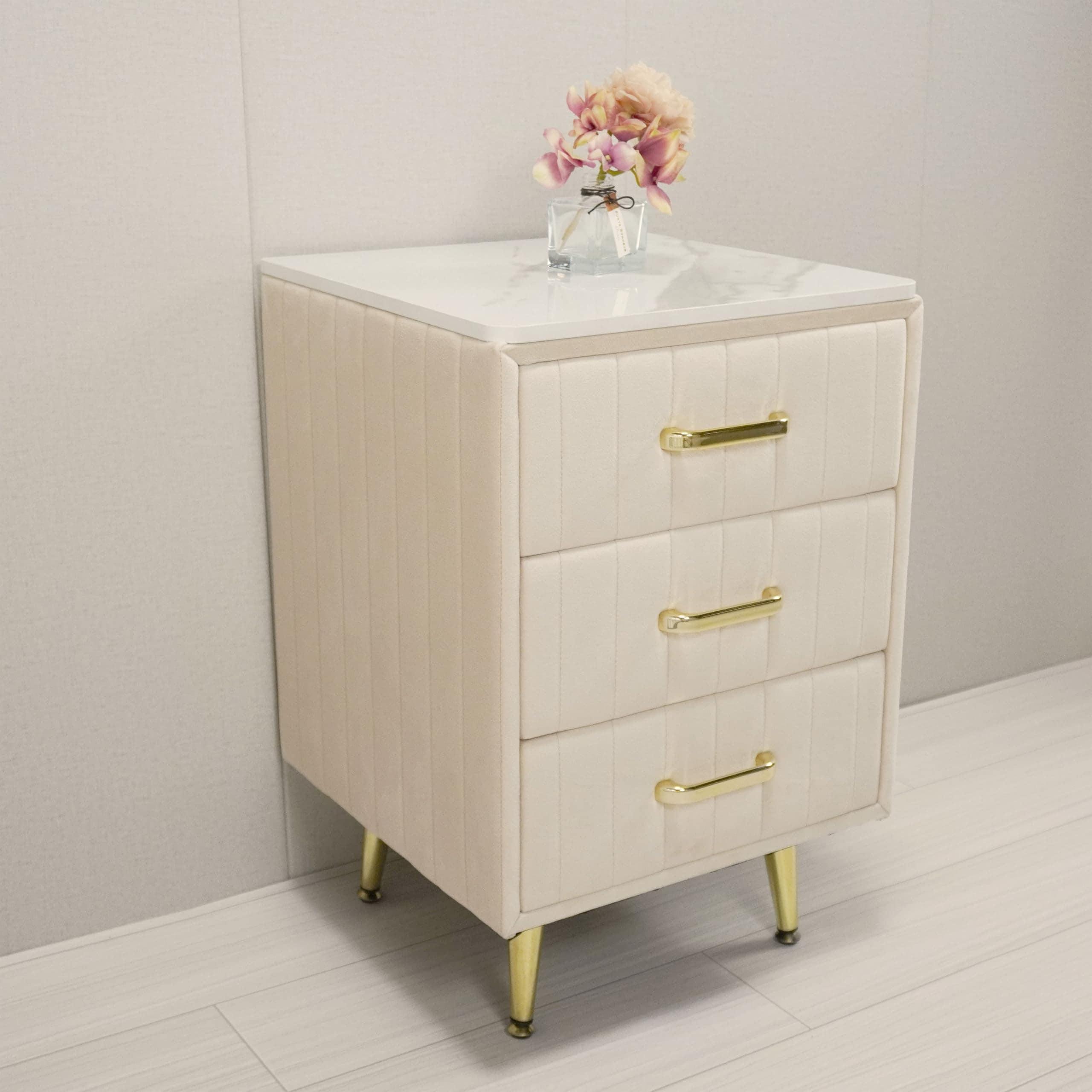 ベッドサイドテーブル ナイトテーブル ドレッサーコスメデスク チェスト サイドテーブル ベロア 化粧台 オシャレ 人気 引き出し付き TST01(チェスト, ベージュ) 8,120円