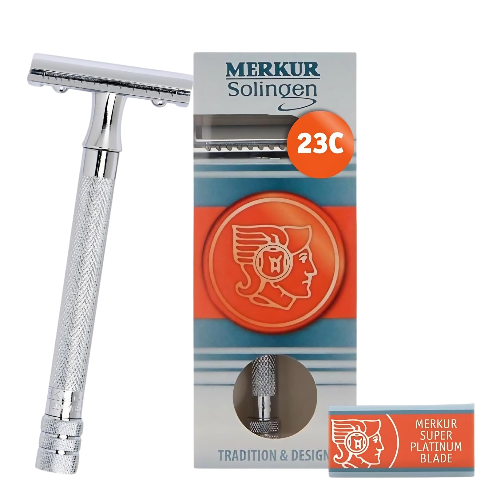 両刃カミソリ MERKUR メルクール【公式/メーカー保証/正規品】ドイツ製 23C 深剃り 髭剃り 敏感肌対応 ロングハンドル 剃刀 プレゼント