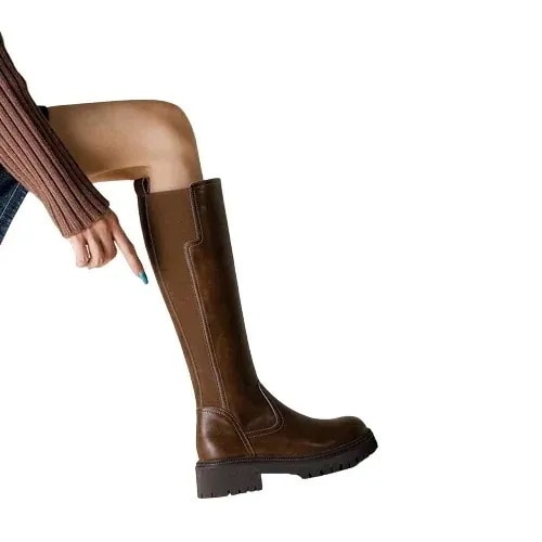 ブラウンの本革サイドジッパー厚底ブーツレディースブーツブーツブーツブーツブーツブーツブーツ子供の秋冬ブーツナイトブーツ 4,776円