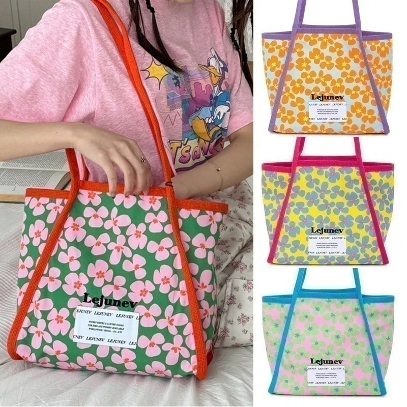 【正規品】フラワー ショルダーバッグ トートバッグ レディース バッグ 韓国 ブランド 花柄 2way マチあり キャンバス エコバッグ 大きめ 大容量 かわいい マザーズバッグ