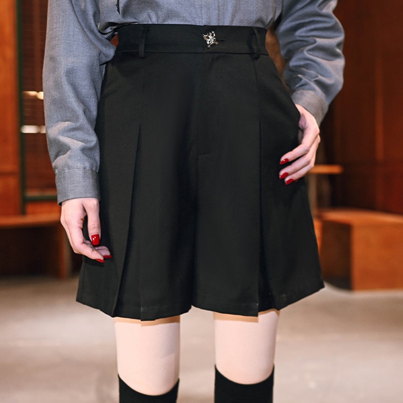 ショートパンツ スーツ ハーフパンツ レディース 黒 ハイウエスト タックパンツ ワイドシルエット ボトムス 合わせやすい 着痩せ