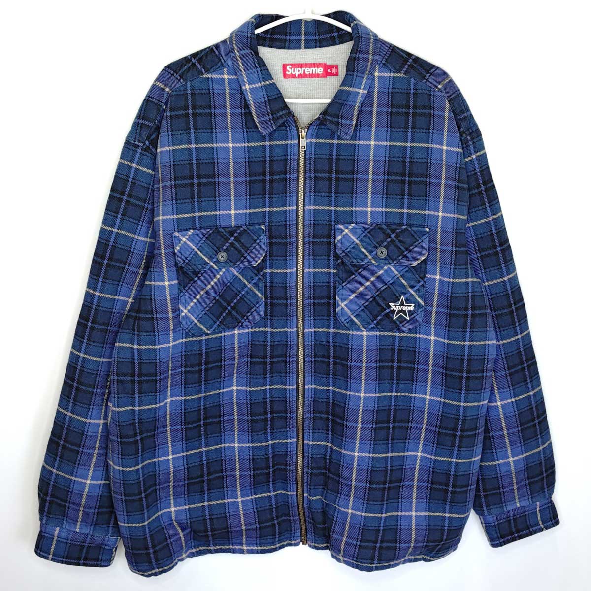 【中古】シュプリーム Thermal Lined Zip Up Flannel Shirt サーマル ラインド ジップ アップ フランネル シャツ XL ブルー メンズ Supreme