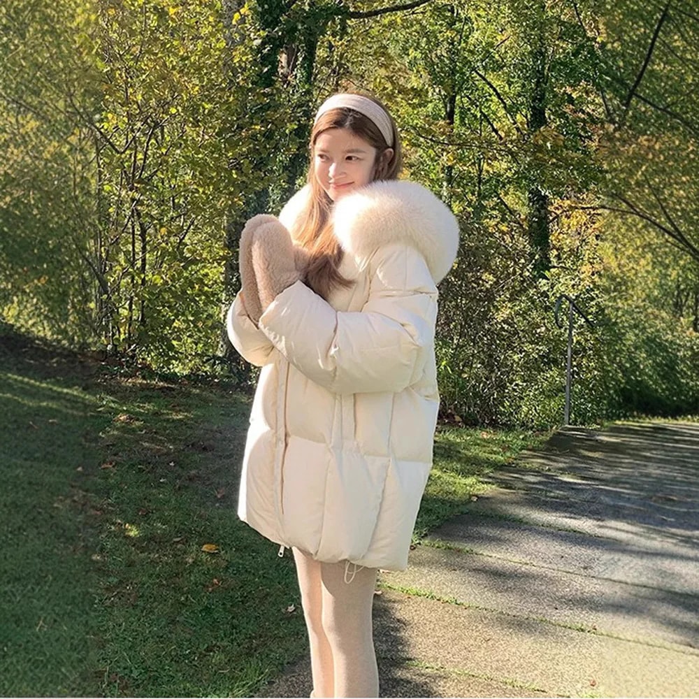 モスクワ冬物Samsung追跡可能ダックダウンジャケット（フォックスファーカラー付き）新スタイルホワイトダックダウンコート