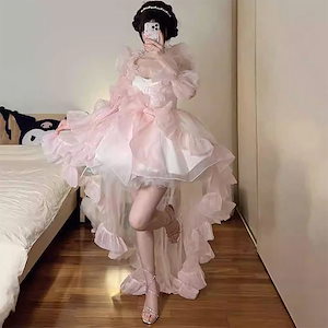 サマーピンクドレスプリンセス風トレーリングドレスホットイブニングドレスチュチュスカートガールスカート