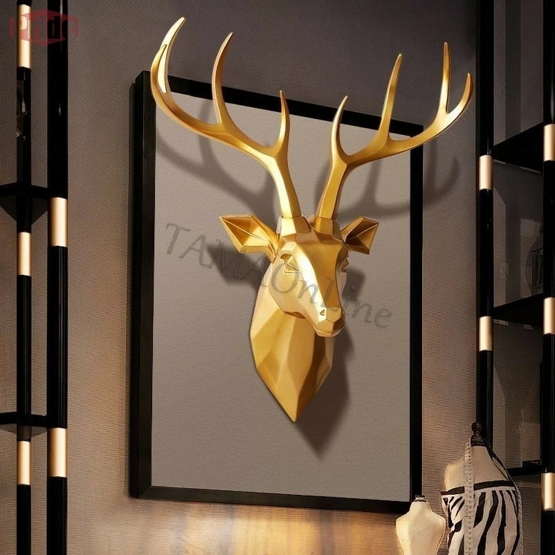 注目商品オブジェ 置き物 鹿 頭 彫像 リアル 3D 動物 彫刻 壁掛け 壁画 アンティーク ヨーロッパスタイル ゴールド ブロンズ